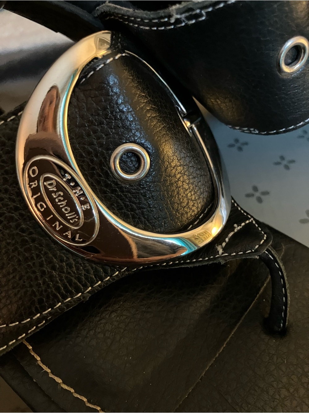 Dr. Scholl's Black Leather Comfort Sandals with Silver Buckle Hardware